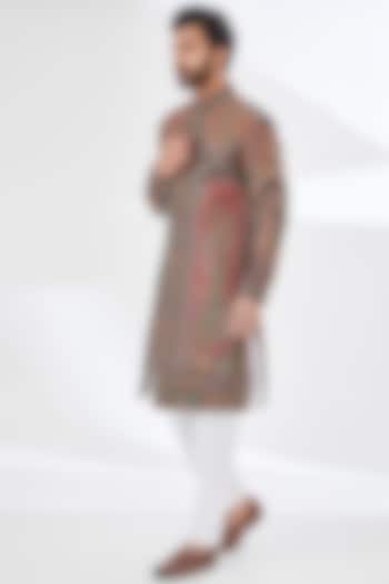 Multi-Colored Polyester Yarn Printed & Embroidered Sherwani by TushPosh