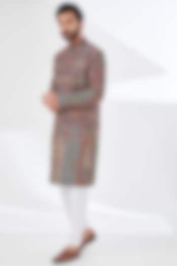 Multi-Colored Polyester Yarn Printed & Embroidered Sherwani by TushPosh at Pernia's Pop Up Shop