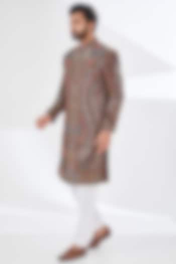 Multi-Colored Polyester Yarn Printed & Embroidered Sherwani by TushPosh at Pernia's Pop Up Shop