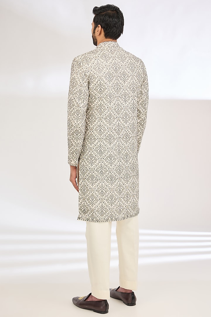 White Polyester Zari Embroidered Wedding Sherwani Set by TushPosh at Pernia's Pop Up Shop