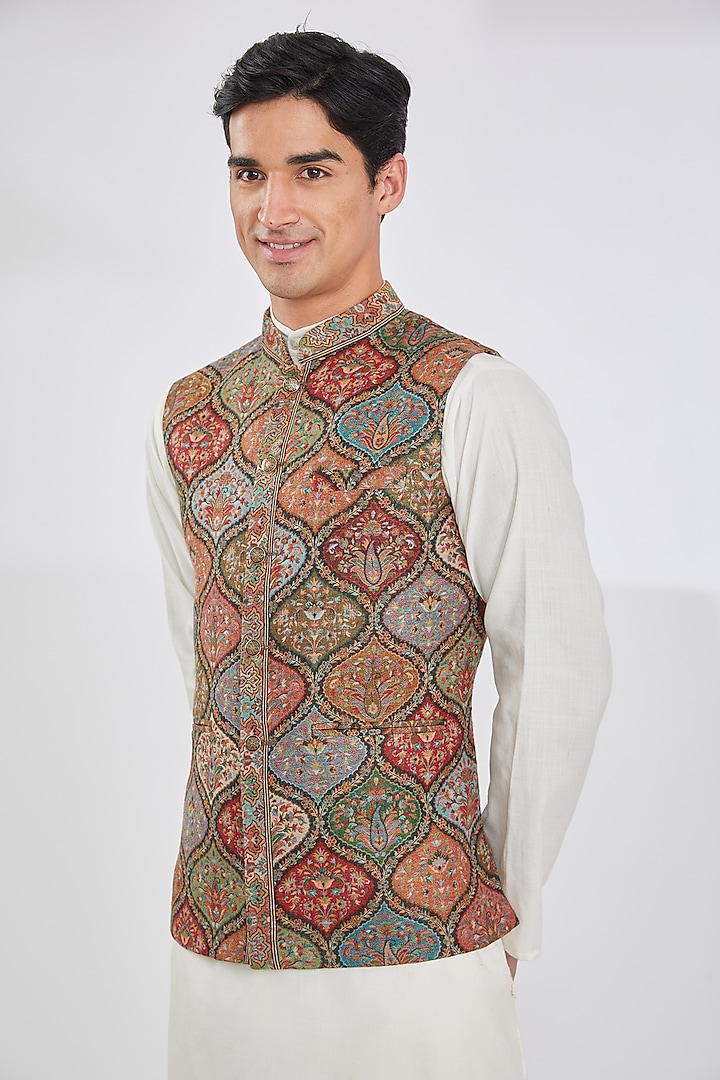 Multi-Colored Polyester Yarn Bundi Jacket by TushPosh