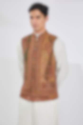 Maroon Polyester Yarn Bundi Jacket by TushPosh