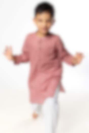 Dusty Rose Cotton Kurta Set For Boys by Tura Turi at Pernia's Pop Up Shop