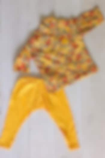 Yellow Premium Giza Cotton Satin Printed Sherwani Set For Boys by Tura Turi at Pernia's Pop Up Shop