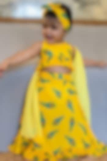 Yellow & Green Mal Mal Printed Lehenga Set For Girls by Tura Turi at Pernia's Pop Up Shop