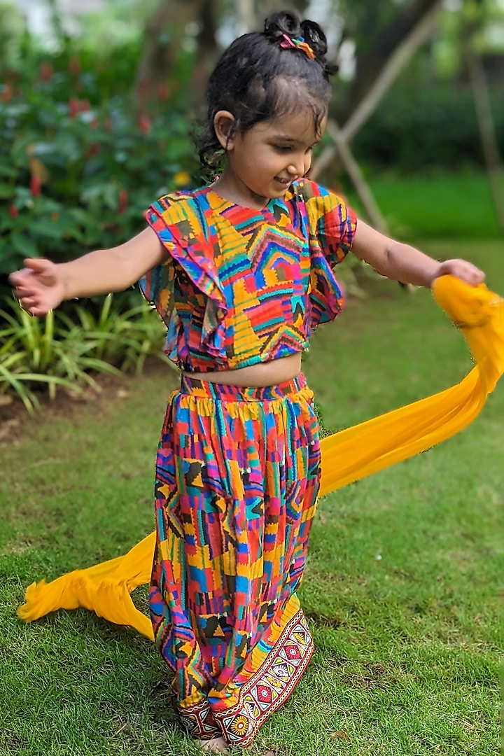 Multi-Colored Viscose Silk Printed Lehenga Set For Girls by Tura Turi at Pernia's Pop Up Shop