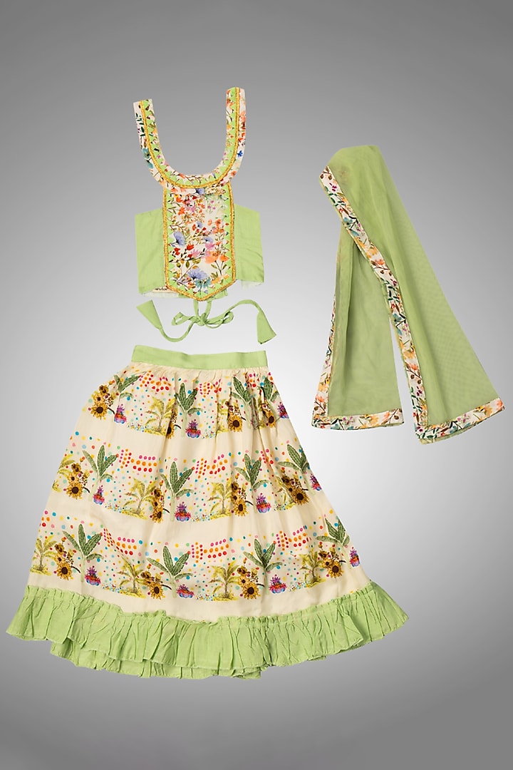 Multi-Colored Viscose Silk Printed Lehenga Set For Girls by Tura Turi at Pernia's Pop Up Shop