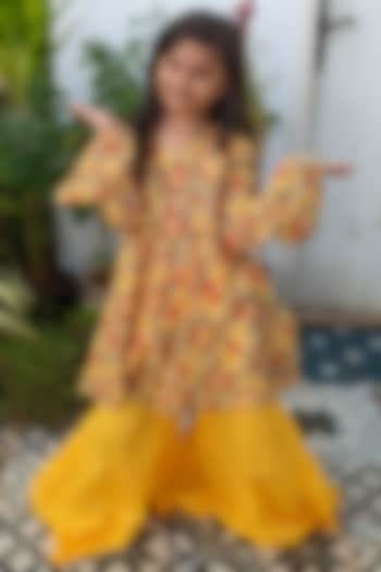 Yellow Pure Cotton Malmal Sharara Set For Girls by Tura Turi at Pernia's Pop Up Shop