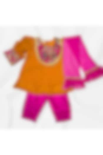 Orange & Pink Georgette Kurta Set For Girls by Tura Turi at Pernia's Pop Up Shop