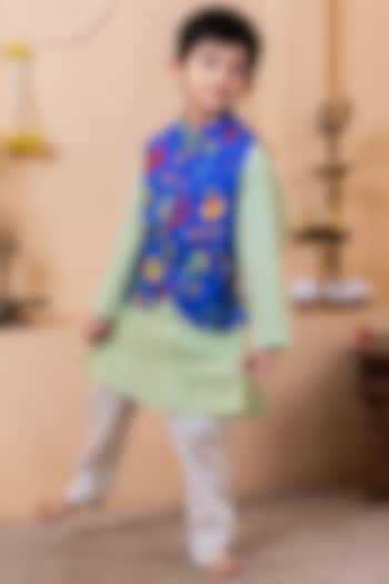 Multi-Colored Silk Printed Nehru Jacket Set For Boys by Tura Turi at Pernia's Pop Up Shop