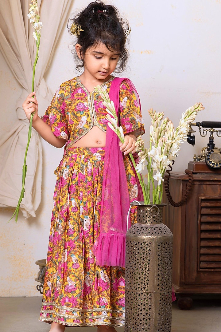 Multi-Colored Viscose Silk Printed Lehenga Set For Girls by Tura Turi at Pernia's Pop Up Shop