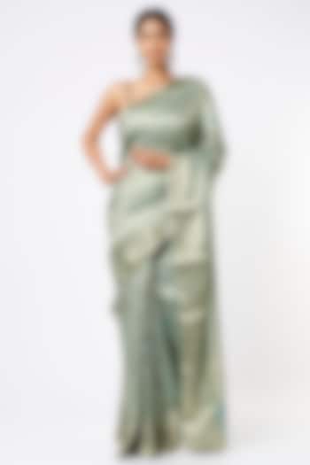 Mint Green Woven Brocade Saree Set by Turaja