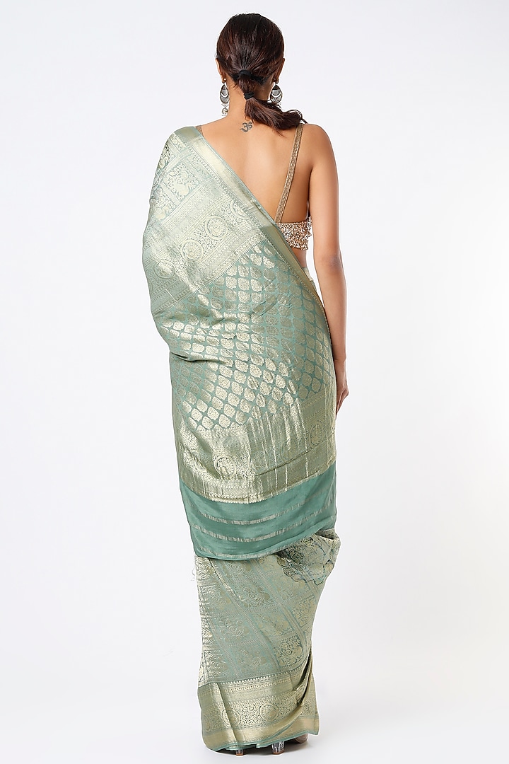 Mint Green Woven Brocade Party Wear Saree Set by Turaja at Pernia's Pop Up Shop