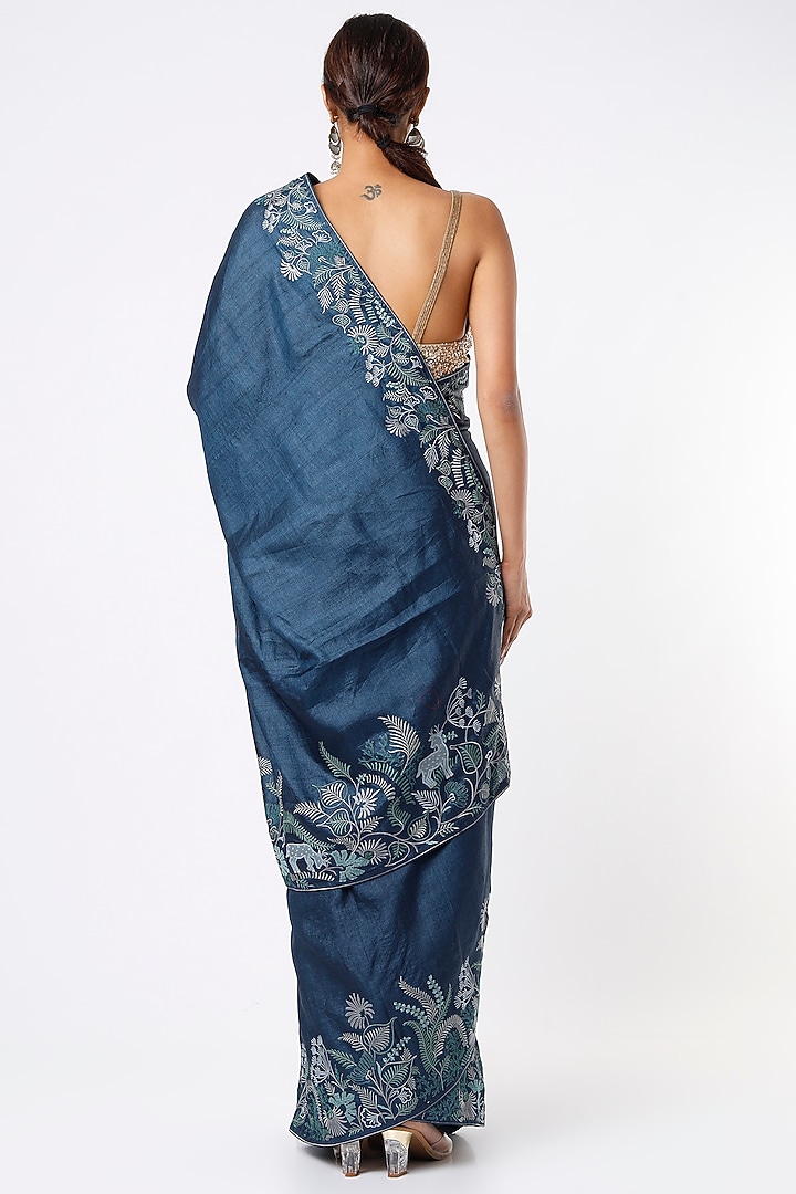 Midnight Blue Embroidered Party Wear Saree Set by Turaja at Pernia's Pop Up Shop