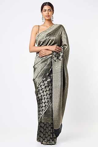 Black Brocade Saree Set by Turaja