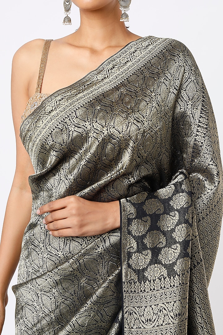 Black Brocade Party Wear Saree Set by Turaja at Pernia's Pop Up Shop