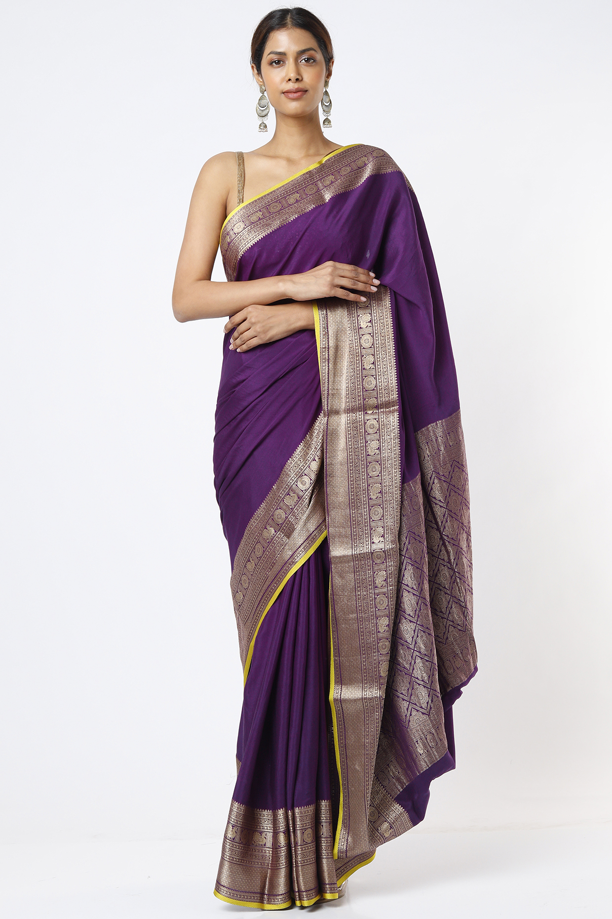 Purple Pure Crepe Party Wear Saree Set by Turaja at Pernia's Pop Up Shop