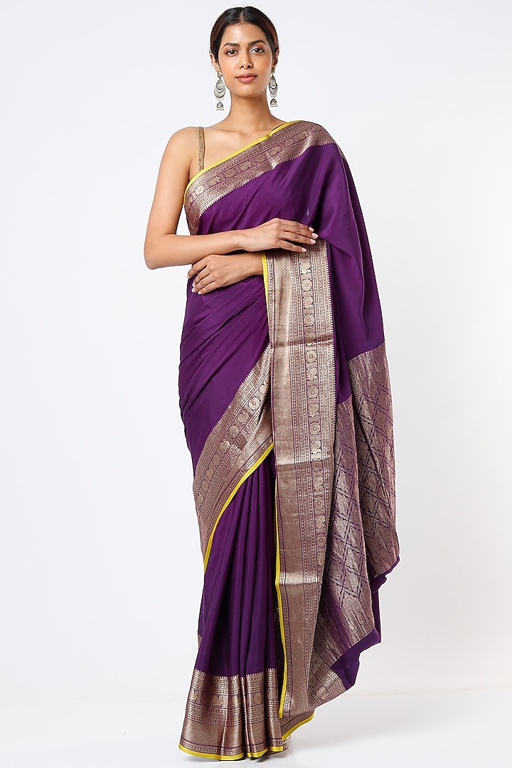 Purple Pure Crepe Party Wear Saree Set by Turaja at Pernia's Pop Up Shop