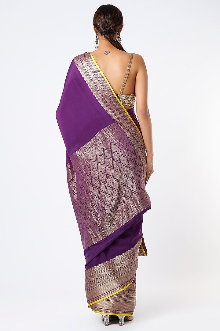 Purple Pure Crepe Party Wear Saree Set by Turaja at Pernia's Pop Up Shop