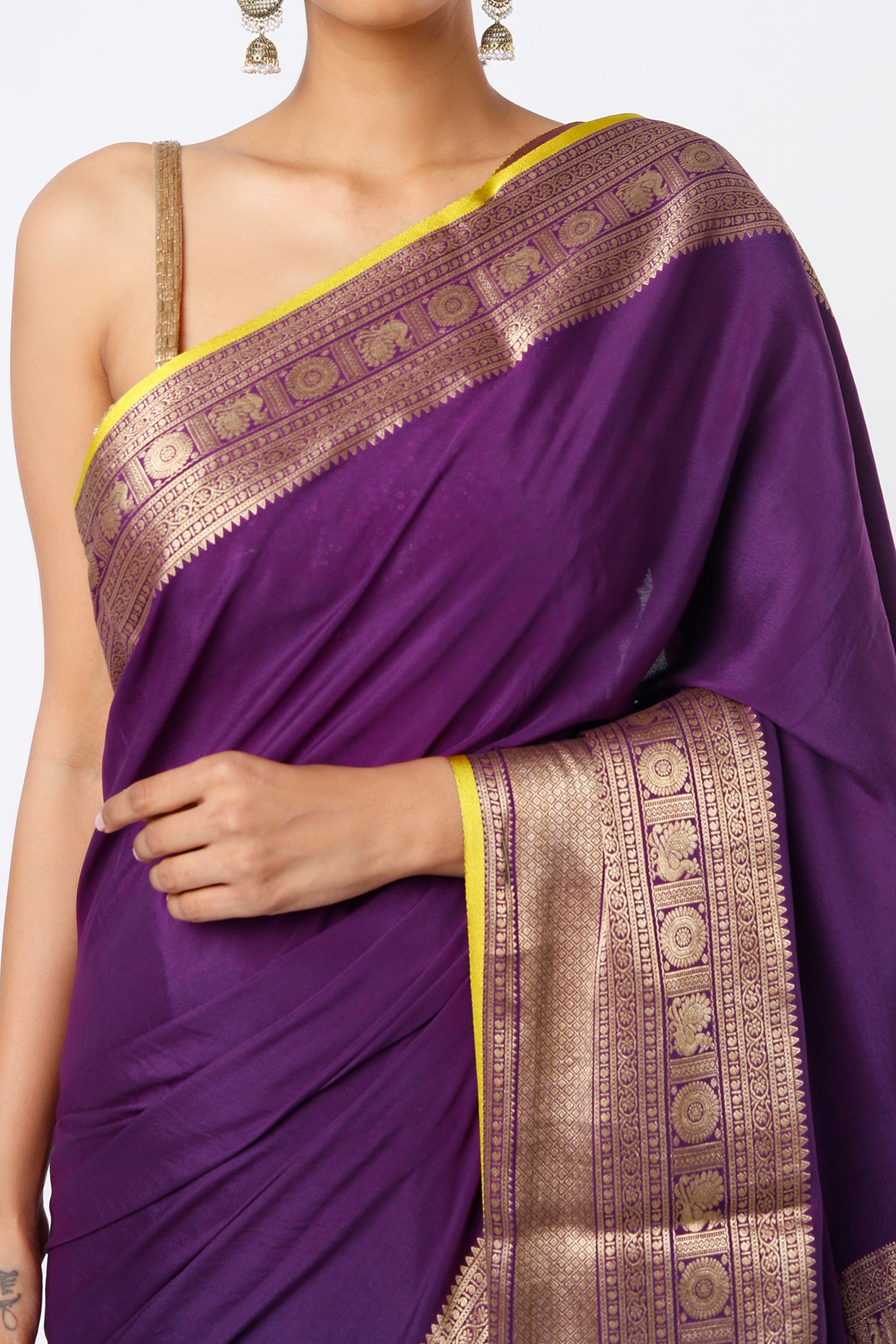 Buy Purple and Gold Temple Border Metallic Saree Set by AMIT AGGARWAL at  Ogaan Online Shopping Site