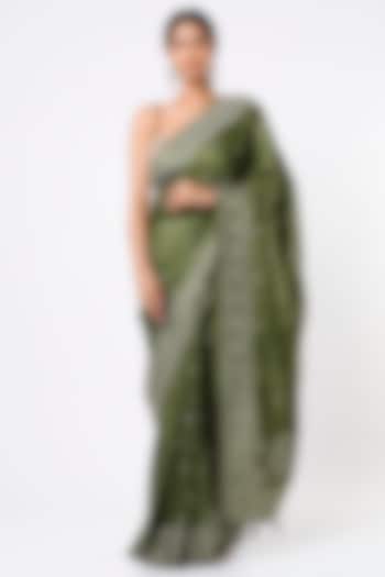Mehendi Green Embroidered Saree Set by Turaja