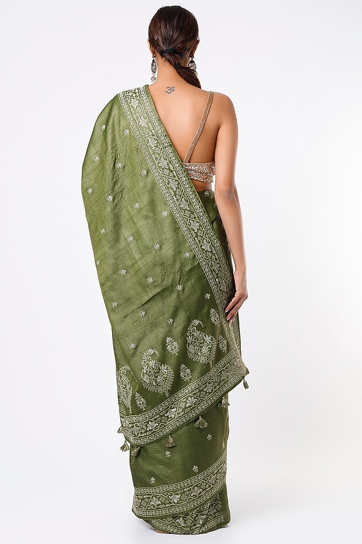 Mehendi Green Embroidered Festive Saree Set by Turaja at Pernia's Pop Up Shop