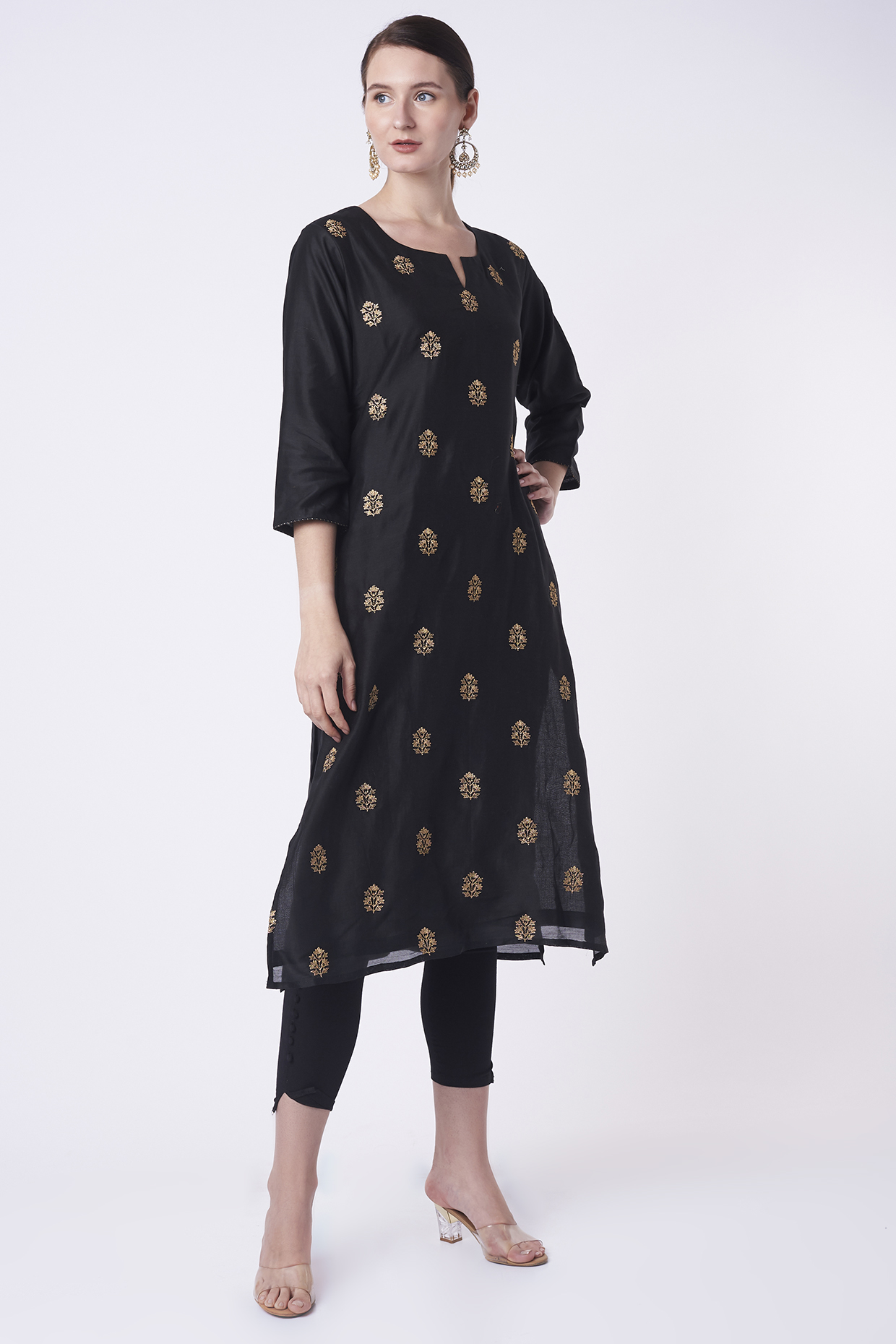 Black Embroidered Kurta  by Turaja