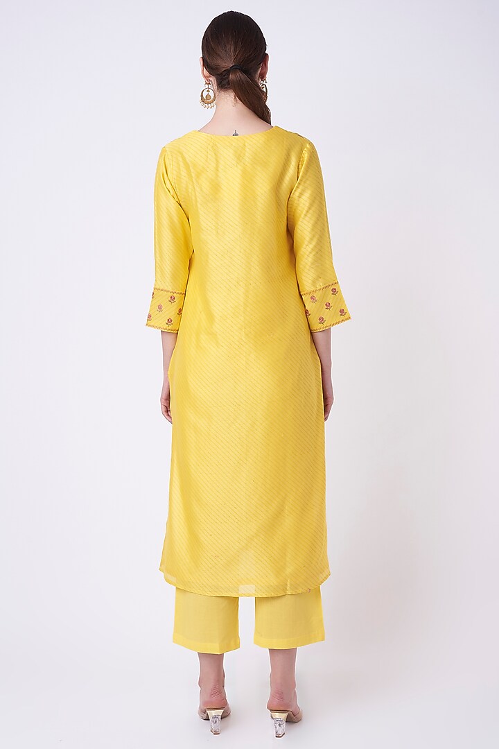 Bright Yellow Embroidered Kurta Set by Turaja at Pernia's Pop Up Shop