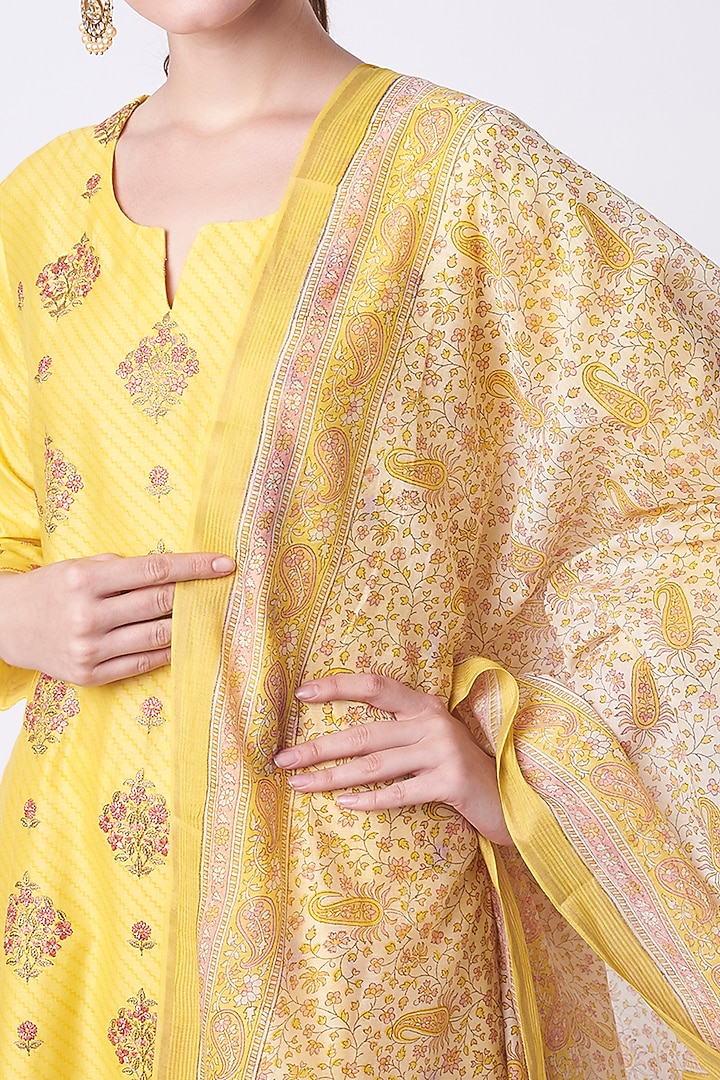 Bright Yellow Embroidered Kurta Set by Turaja at Pernia's Pop Up Shop