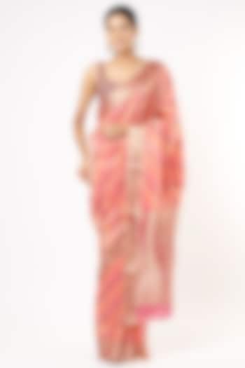 Pink & Gold Dyed Saree by Turaja