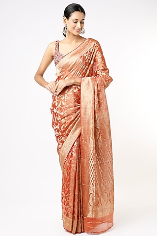 Burnt Orange Jaal Work Saree by Turaja
