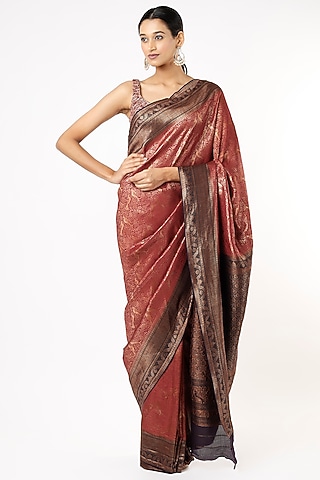 Crimson Brocade Work Saree by Turaja