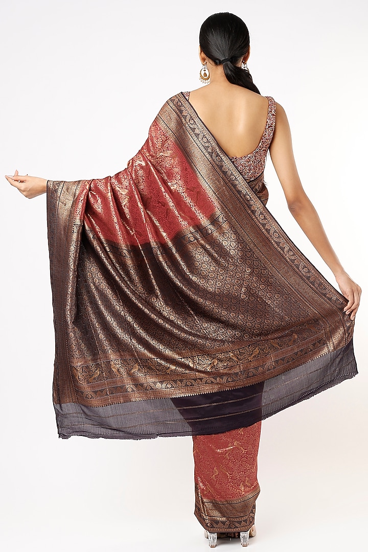Crimson Brocade Work Party Wear Saree by Turaja at Pernia's Pop Up Shop