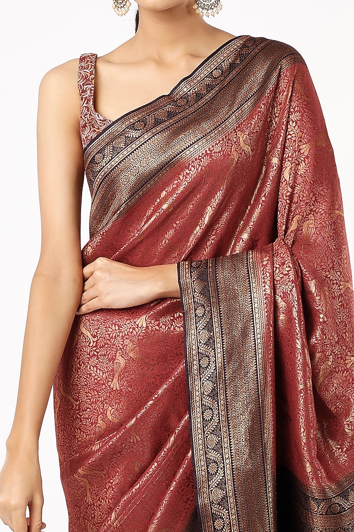 Crimson Brocade Work Party Wear Saree by Turaja at Pernia's Pop Up Shop