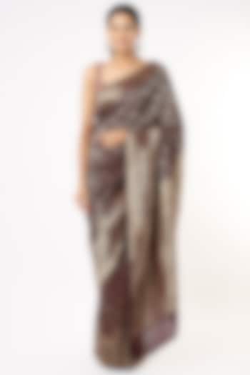 Dark Purple Pure Crepe Party Wear Saree by Turaja at Pernia's Pop Up Shop