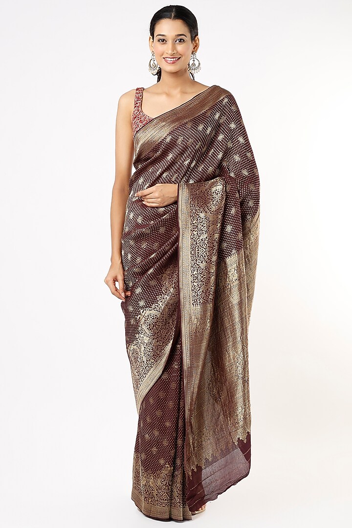 Dark Purple Pure Crepe Party Wear Saree by Turaja at Pernia's Pop Up Shop