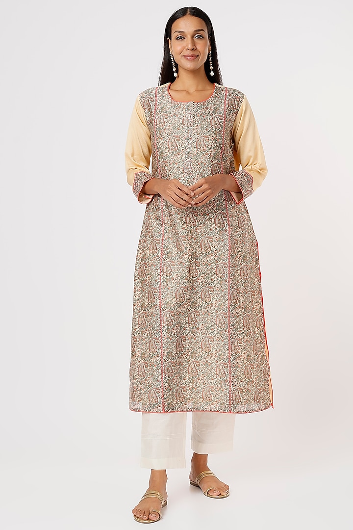 Beige Embroidered Kurta by Turaja at Pernia's Pop Up Shop