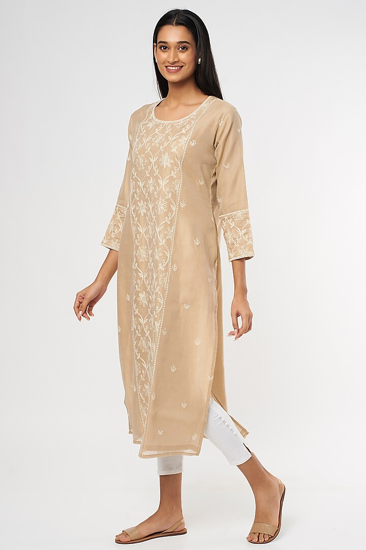 Beige Embroidered Kurta by Turaja at Pernia's Pop Up Shop