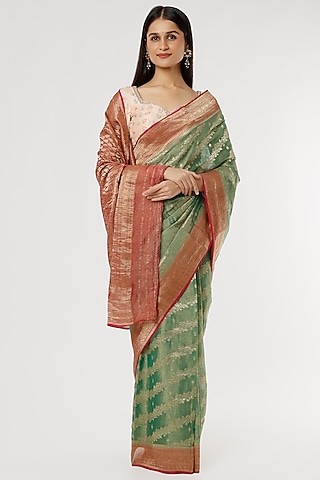 Green Pure Georgette Tissue Zari Work Saree by Turaja