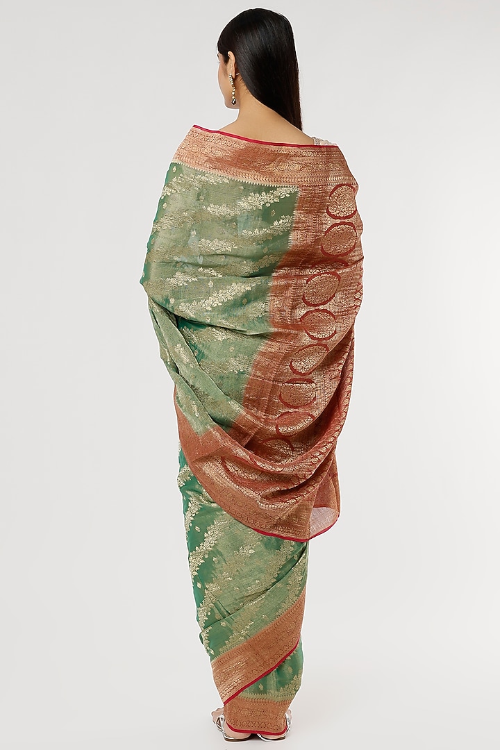 Green Pure Georgette Tissue Zari Work Party Wear Saree by Turaja at Pernia's Pop Up Shop