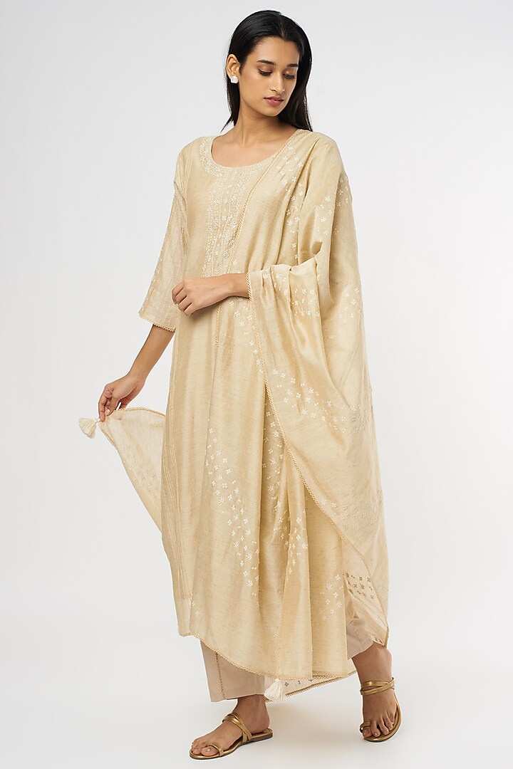 Beige Embroidered Kurta Set by Turaja at Pernia's Pop Up Shop