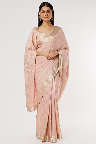 Pastel Pink Pure Crepe Saree by Turaja