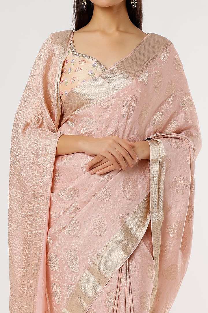 Pastel Pink Pure Crepe Party Wear Saree by Turaja at Pernia's Pop Up Shop