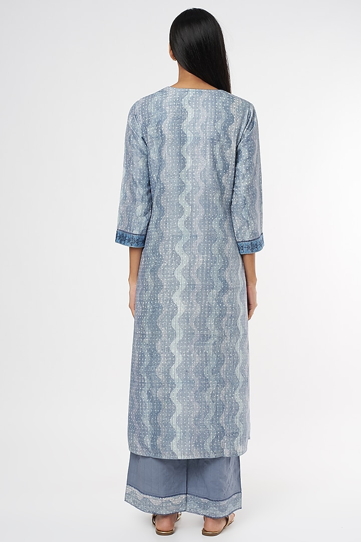 Blue Embroidered & Printed Kurta Set by Turaja at Pernia's Pop Up Shop