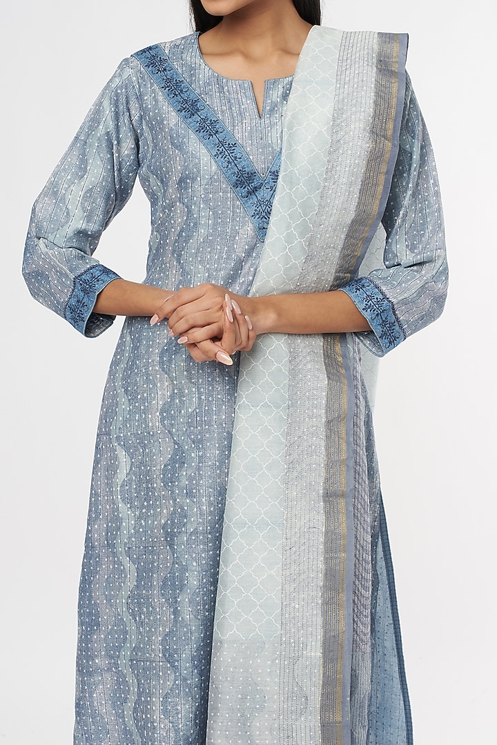 Blue Embroidered & Printed Kurta Set by Turaja at Pernia's Pop Up Shop
