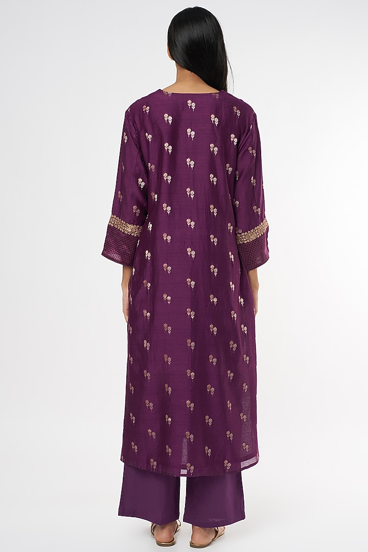 Purple Embroidered Woven Kurta Set by Turaja at Pernia's Pop Up Shop