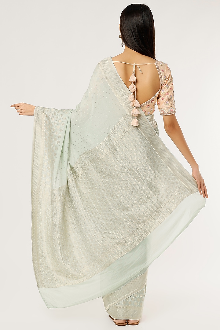 Pastel Blue Pure Crepe Zari Boota Work Party Wear Saree by Turaja at Pernia's Pop Up Shop