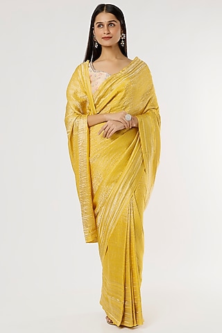 Yellow Pure Crepe Saree by Turaja