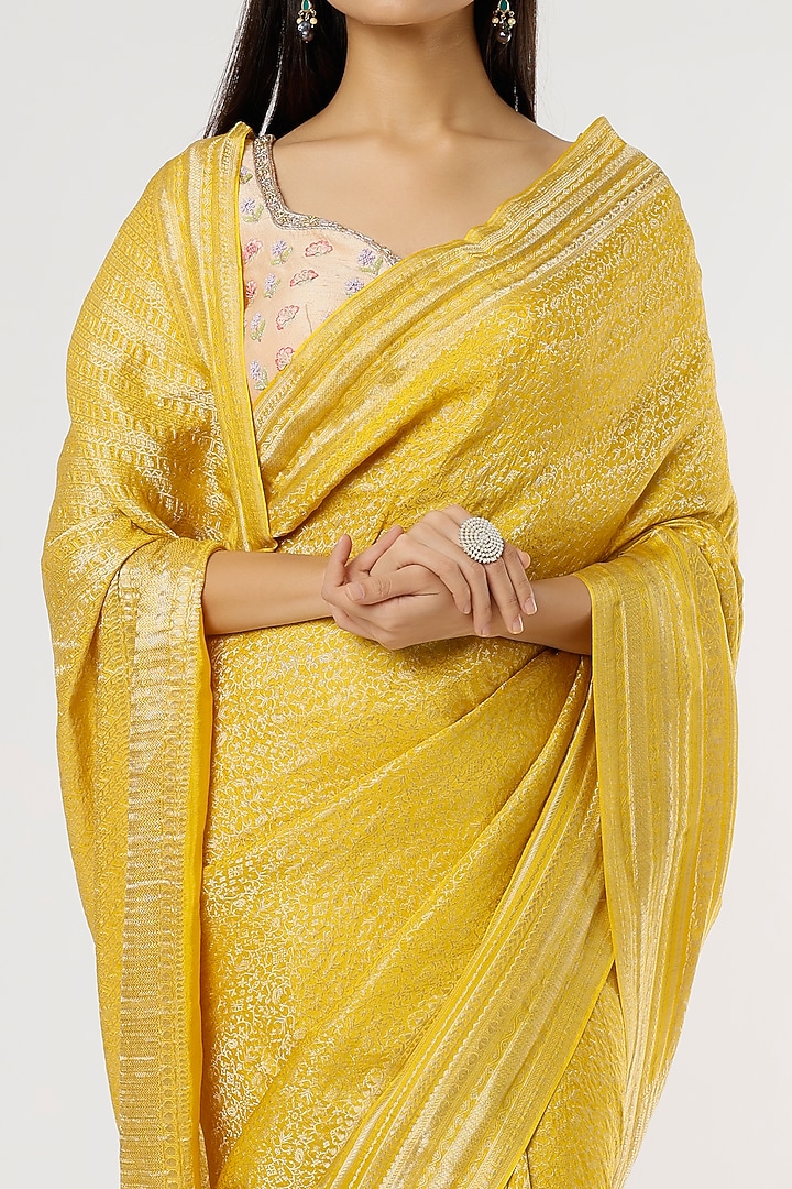 Yellow Pure Crepe Party Wear Saree by Turaja at Pernia's Pop Up Shop