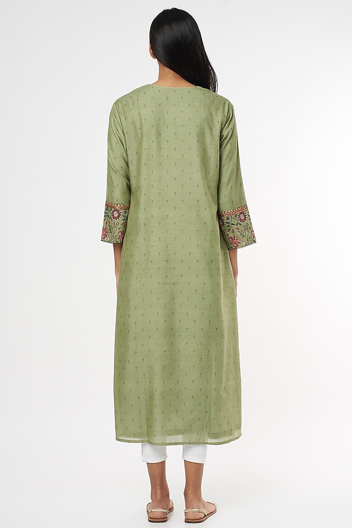 Green Embroidered & Printed Kurta by Turaja at Pernia's Pop Up Shop